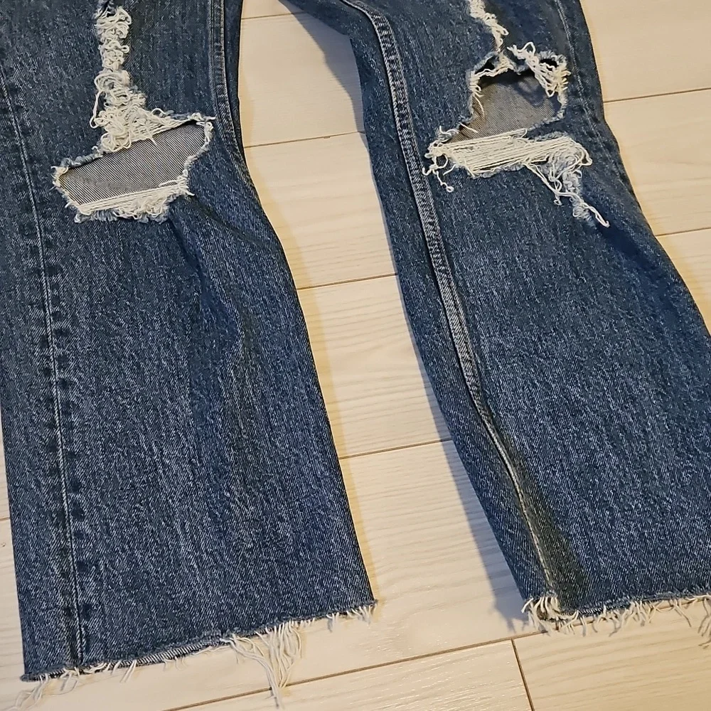 Topshop Jeans Blue Distressed Pockets Womens Size  26 straight denim - Picture 4 of 5